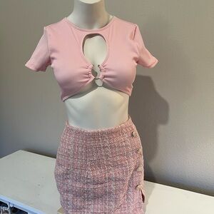 Pink Cut-Out Crop Top and Skirt Set y2k small skirt xs top